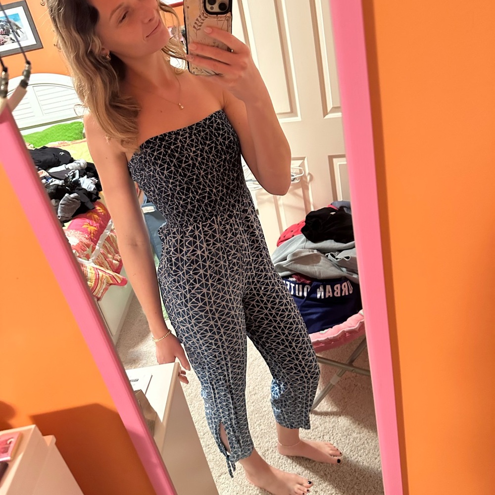 Strapless Blue Geometric Jumpsuit